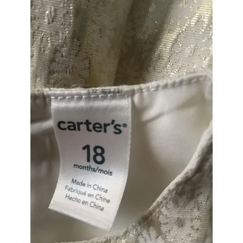 Carter's Baby Girls 18M Silver White Metallic Jacquard Pleated Holiday Dress
